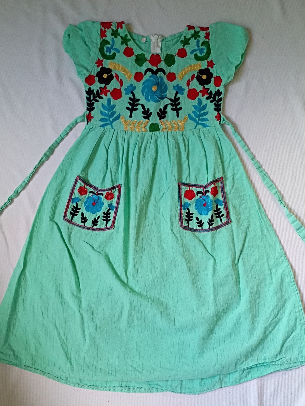Kids Embroidered Mint Green Handmade Dress